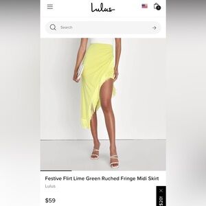Lulus Festive Flirt Lime Green Ruched Fringe Midi Skirt